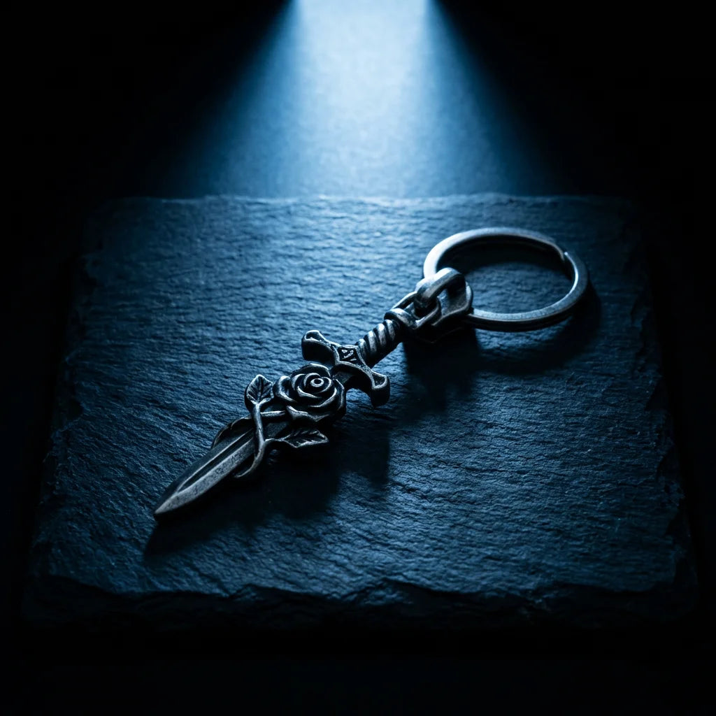 Sword & Rose Gothic Bag Charm - Main View