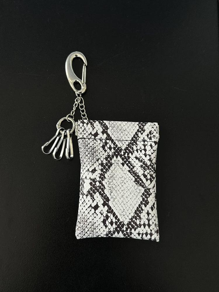 Snakeskin Leather Mini Pouch Keychain — Coin Card Bag Charm