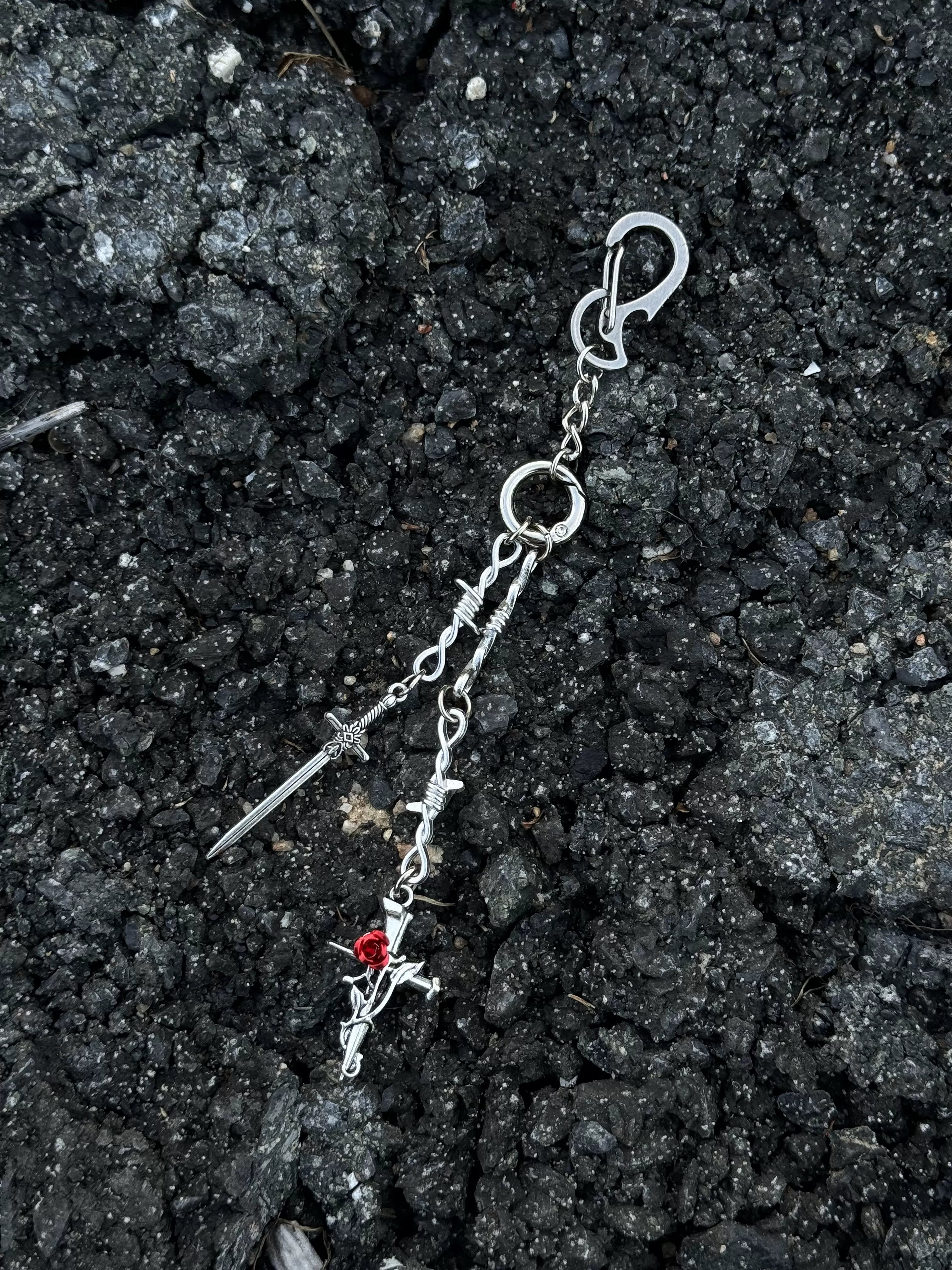 Sword & Rose Gothic Zipper Bag Charm Keychain