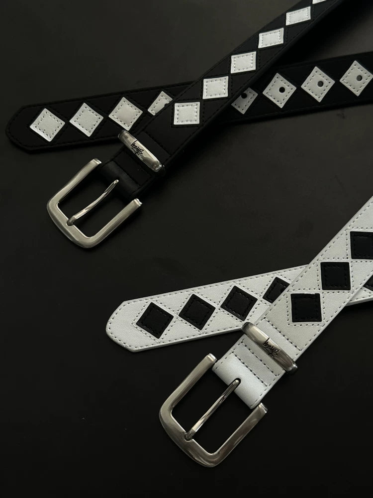 Black & White Diamond Pattern STU Punk Belt — Unisex