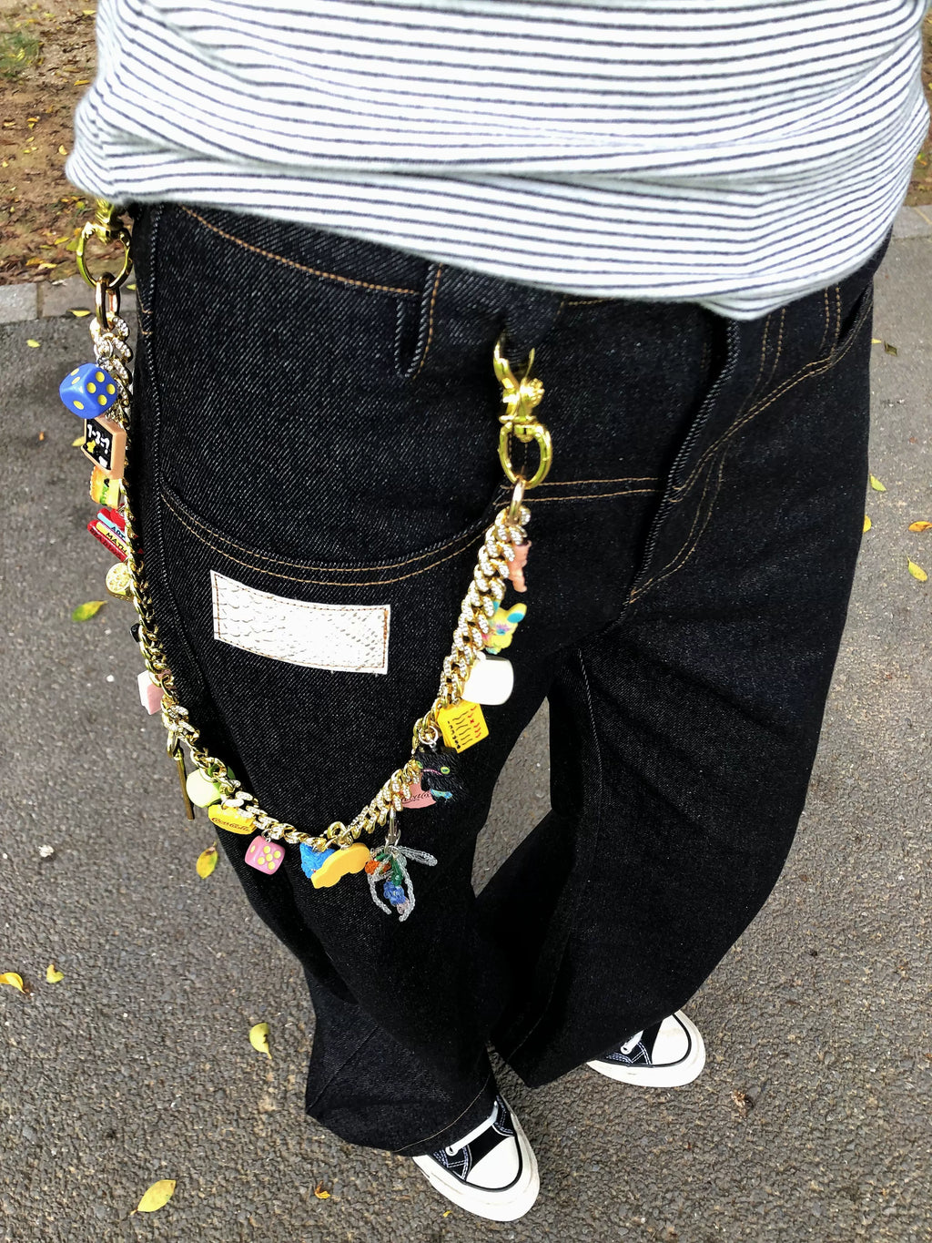 Gold Crystal Cuban Pants Chain — Dopamine Colorful Statement Chain