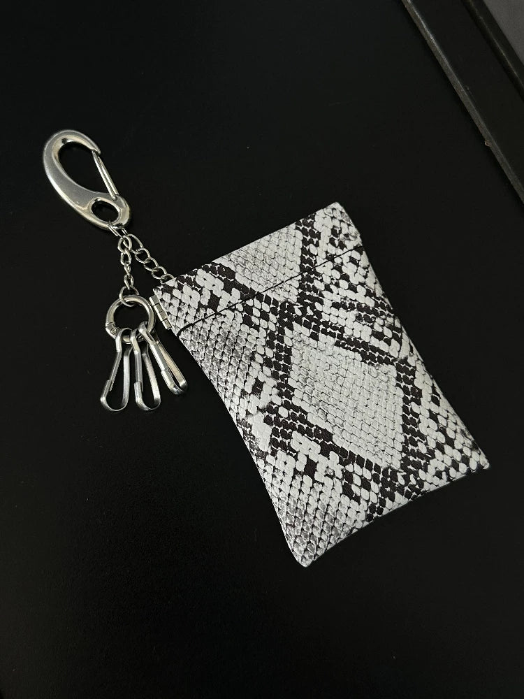 Snakeskin Leather Mini Pouch Keychain — Coin Card Bag Charm