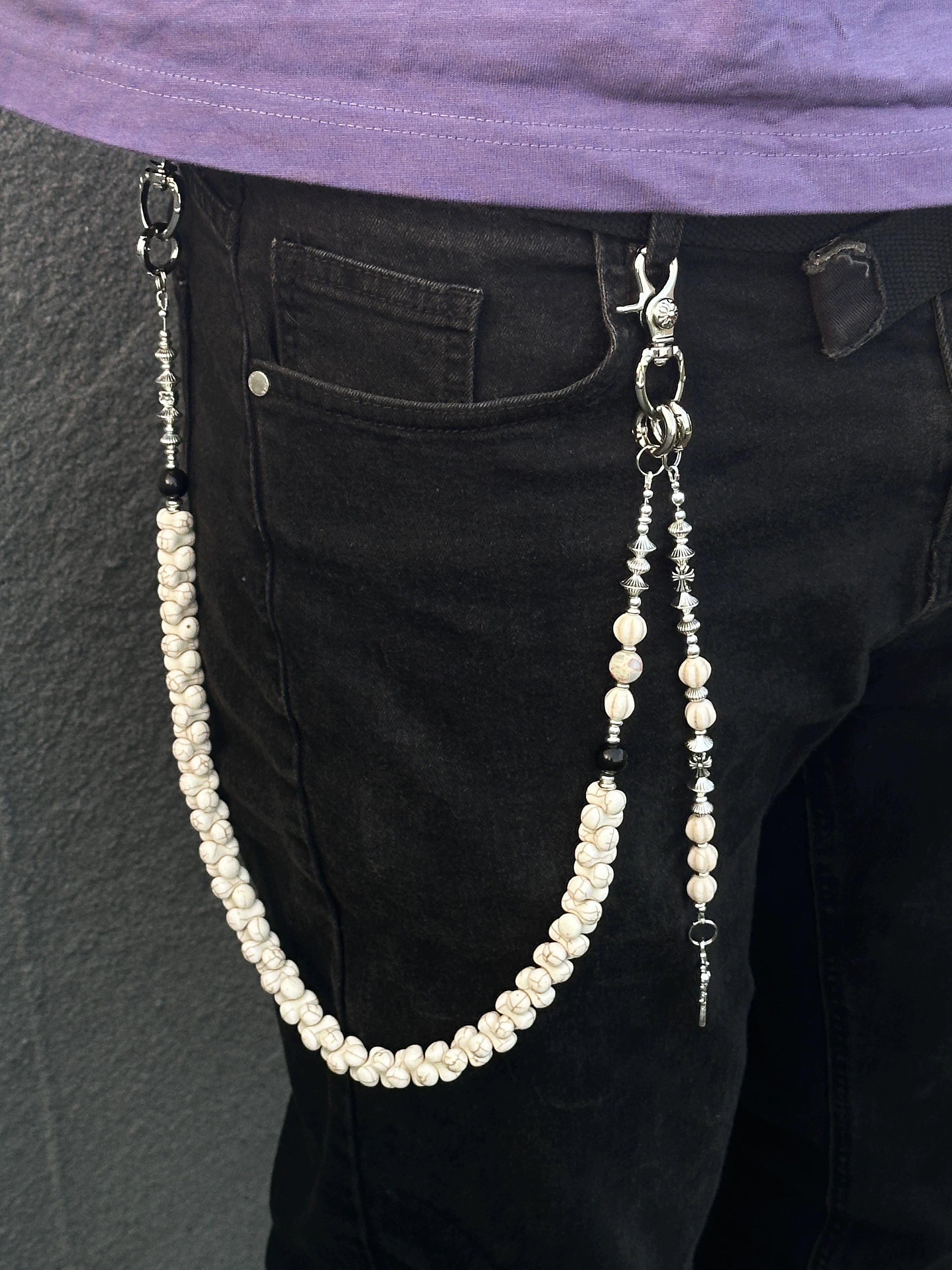 White Turquoise Bone Pants Chain — Handmade Western Waist Chain