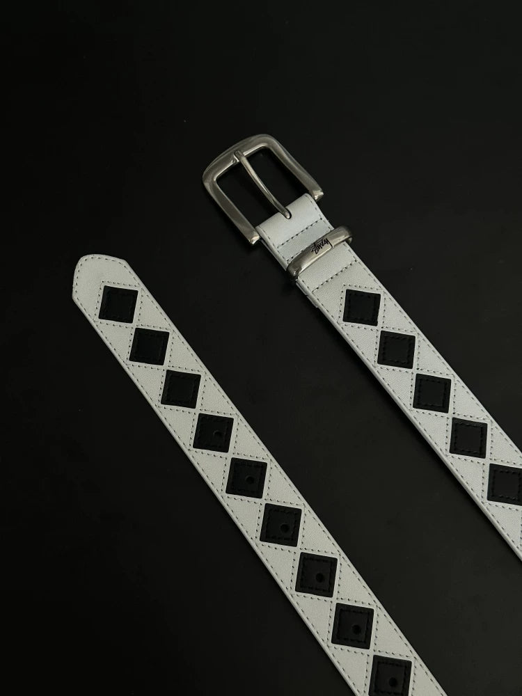 Black & White Diamond Pattern STU Punk Belt — Unisex