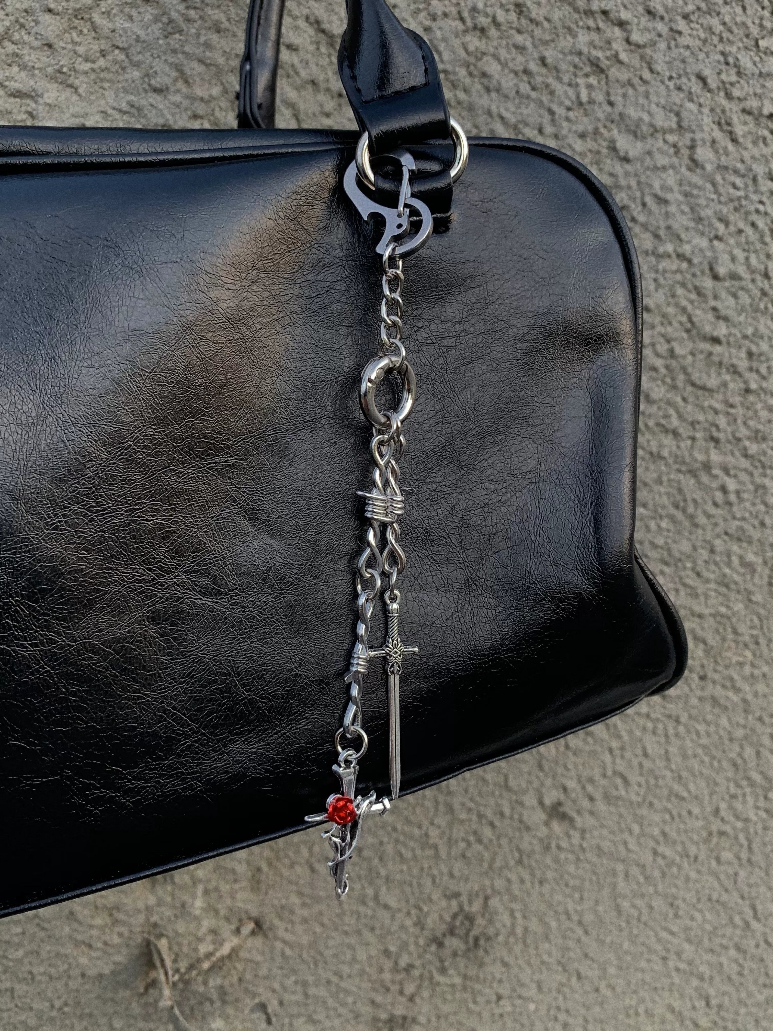 Sword & Rose Gothic Zipper Bag Charm Keychain