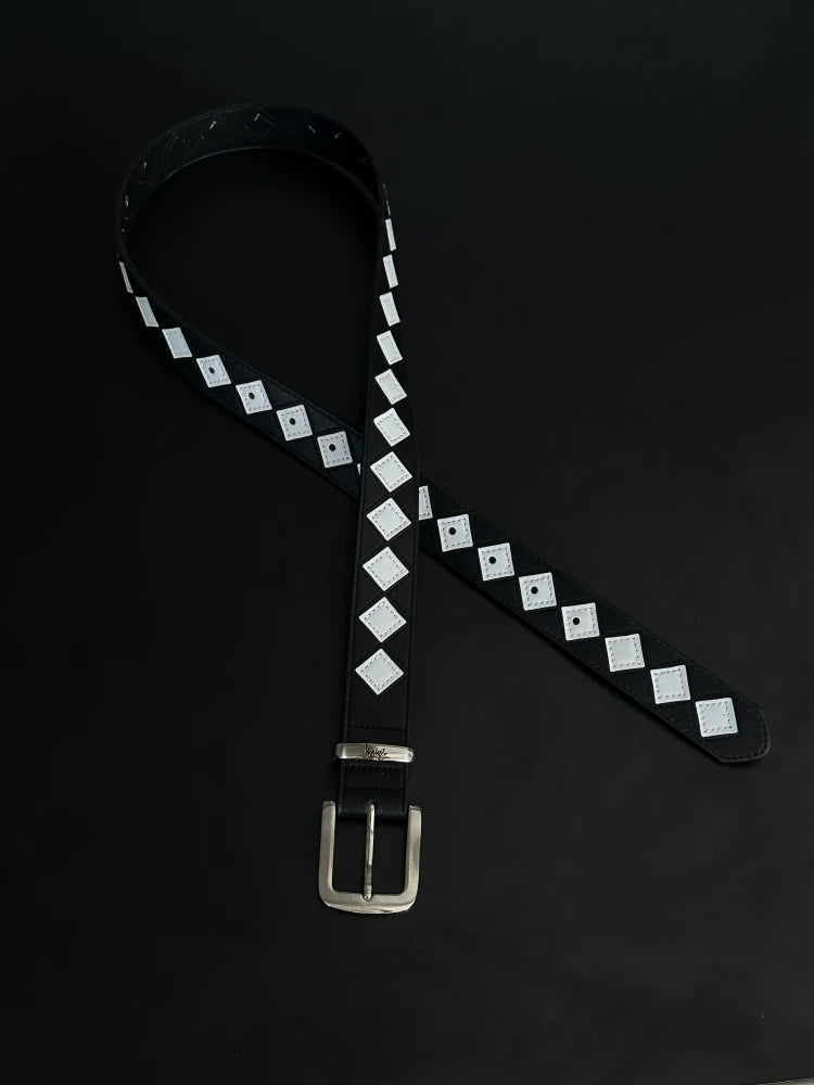 Black & White Diamond Pattern STU Punk Belt — Unisex