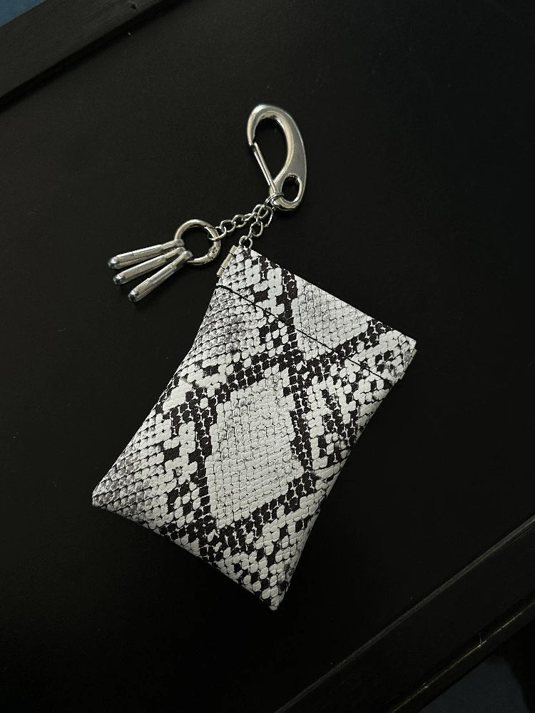 Snakeskin Leather Mini Pouch Keychain — Coin Card Bag Charm
