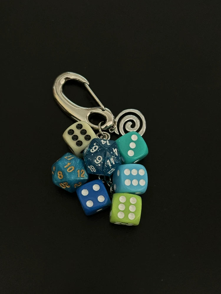 Blue Dice Handmade Bead Keychain — Lucky Charm Bag Pendant
