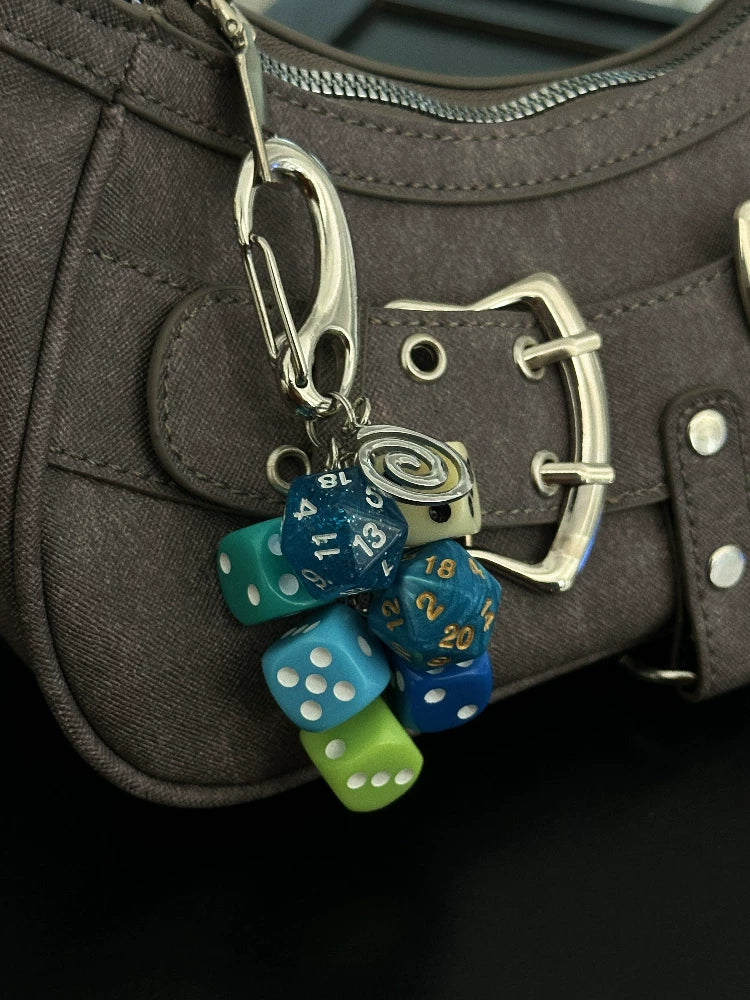 Blue Dice Handmade Bead Keychain — Lucky Charm Bag Pendant