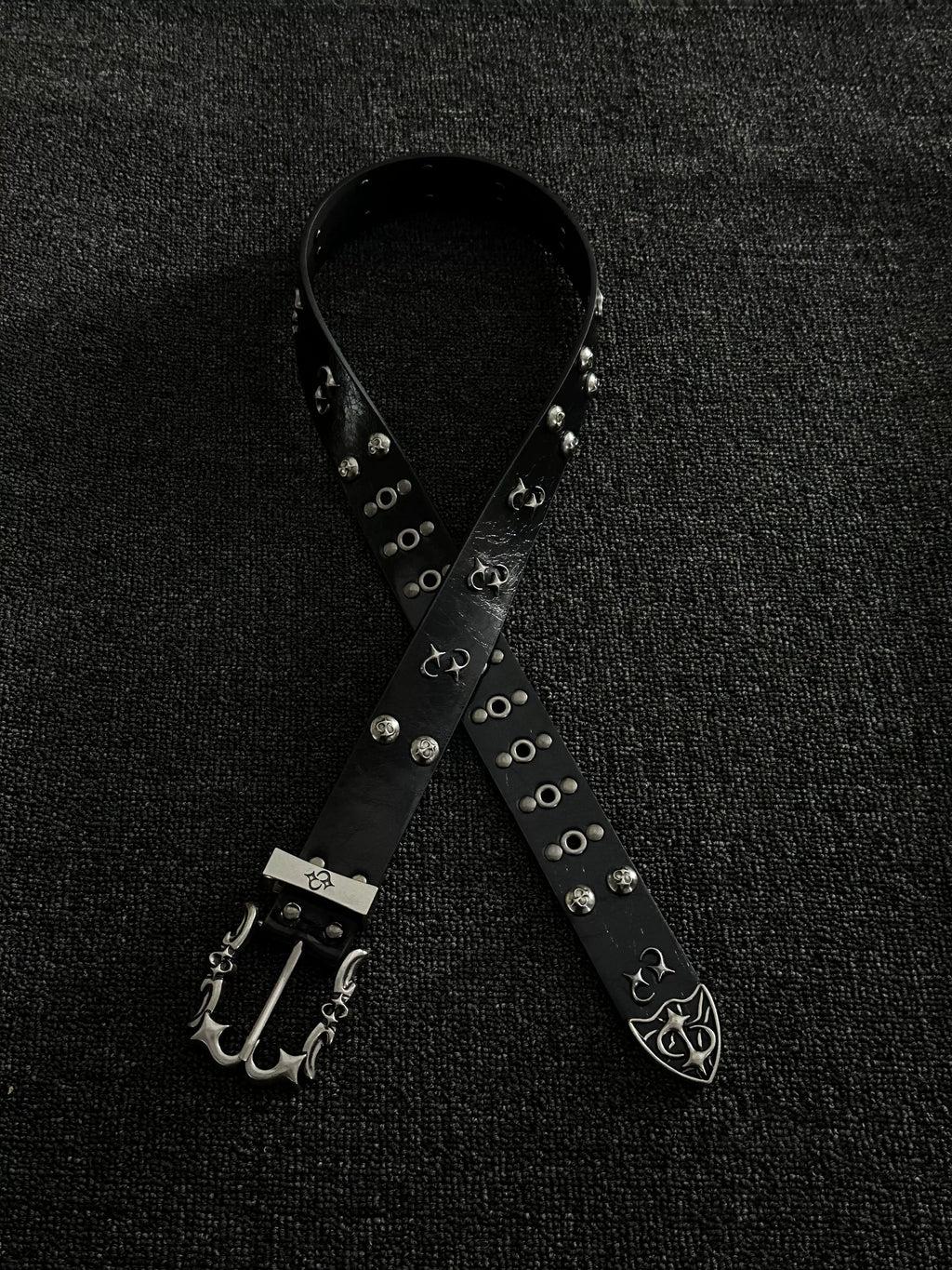 Dark Genuine Leather Punk Belt — Handcrafted Metal Studs