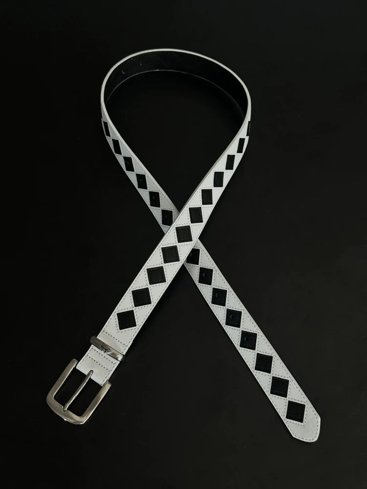 Black & White Diamond Pattern STU Punk Belt — Unisex