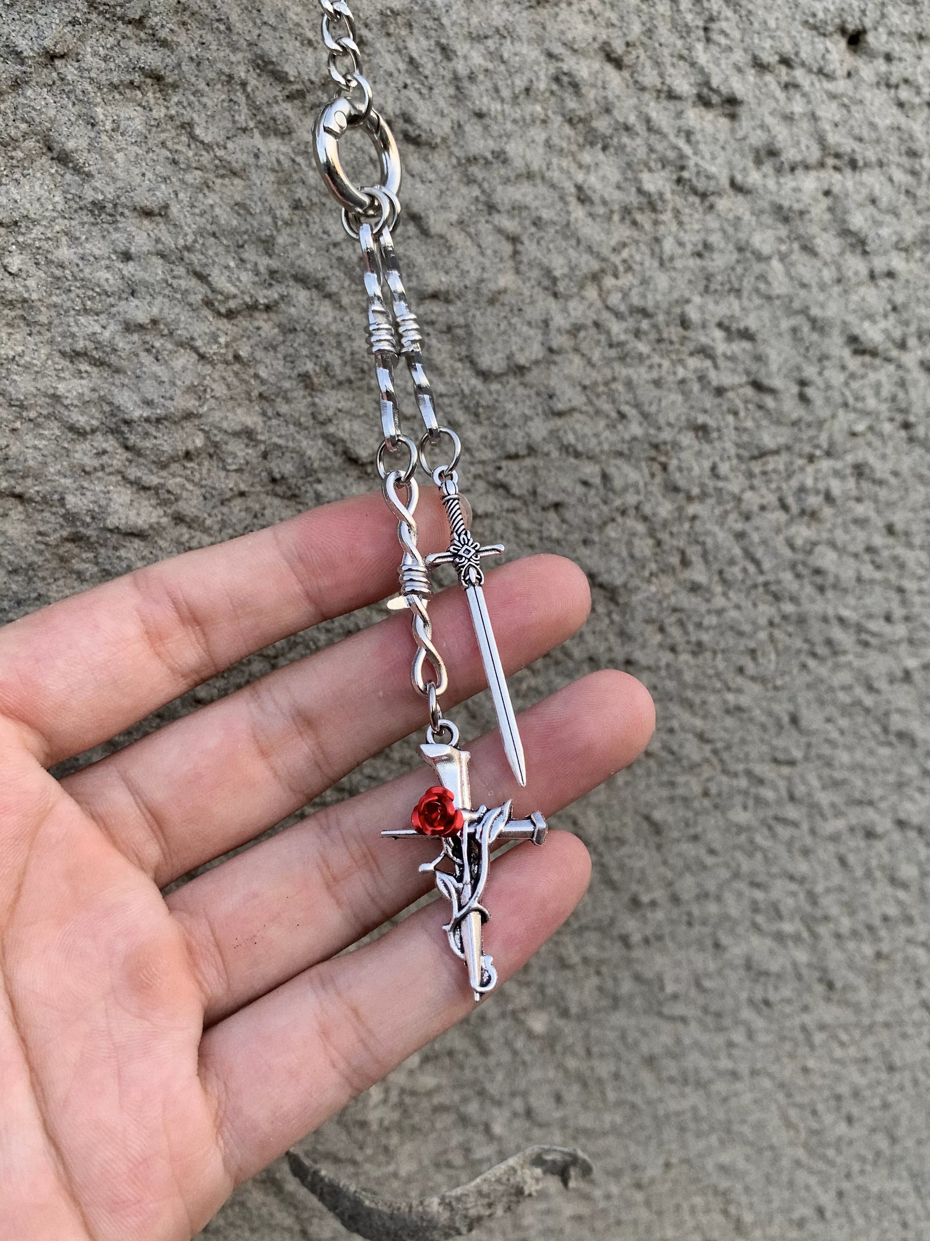 Sword & Rose Gothic Zipper Bag Charm Keychain