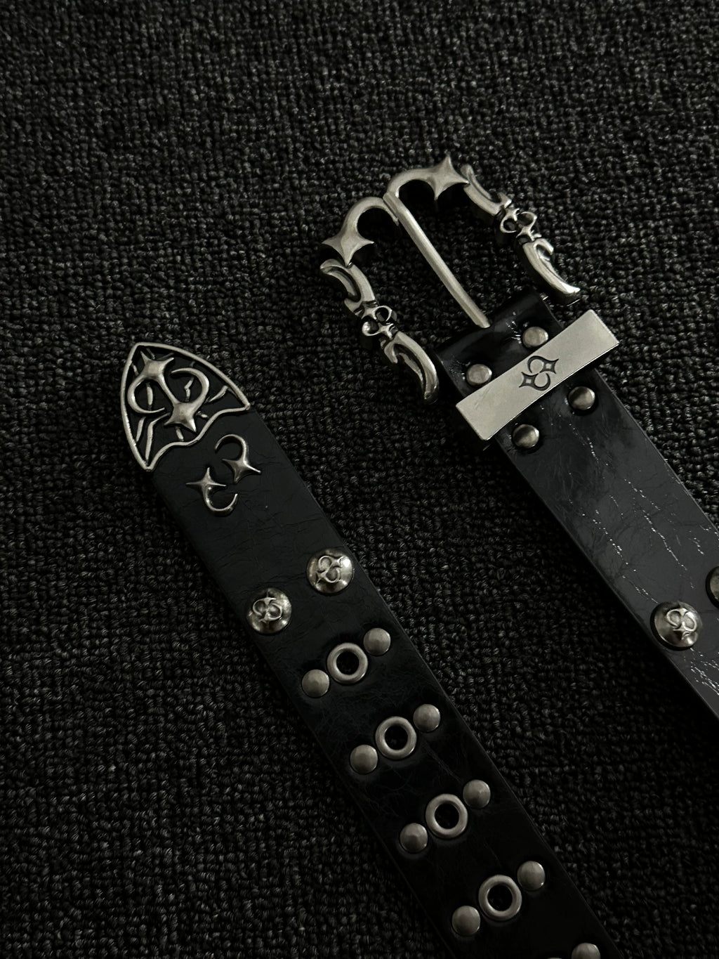 Dark Genuine Leather Punk Belt — Handcrafted Metal Studs